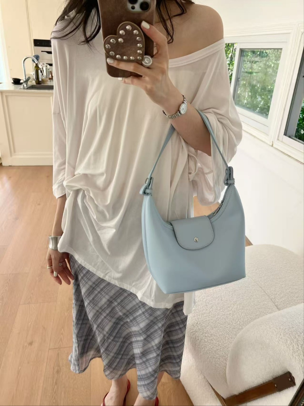 レザー調ジップアップスナップボタン無地トートバッグ | 詳細画像6