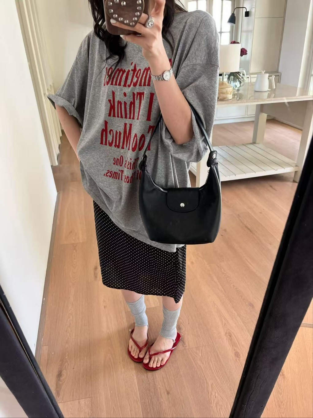 レザー調ジップアップスナップボタン無地トートバッグ | 詳細画像7