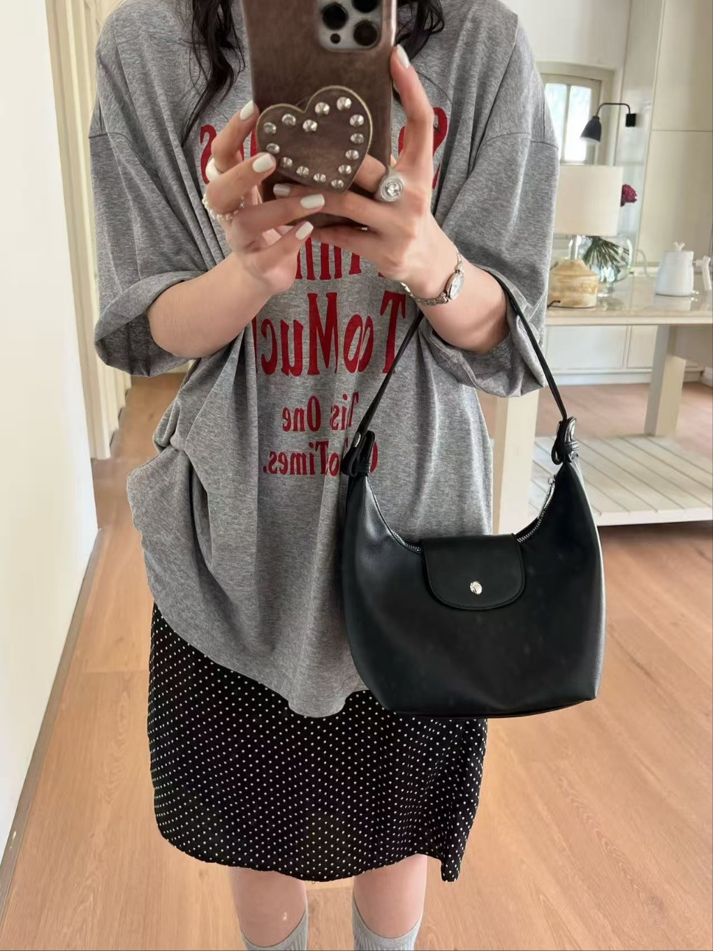 レザー調ジップアップスナップボタン無地トートバッグ | 詳細画像10