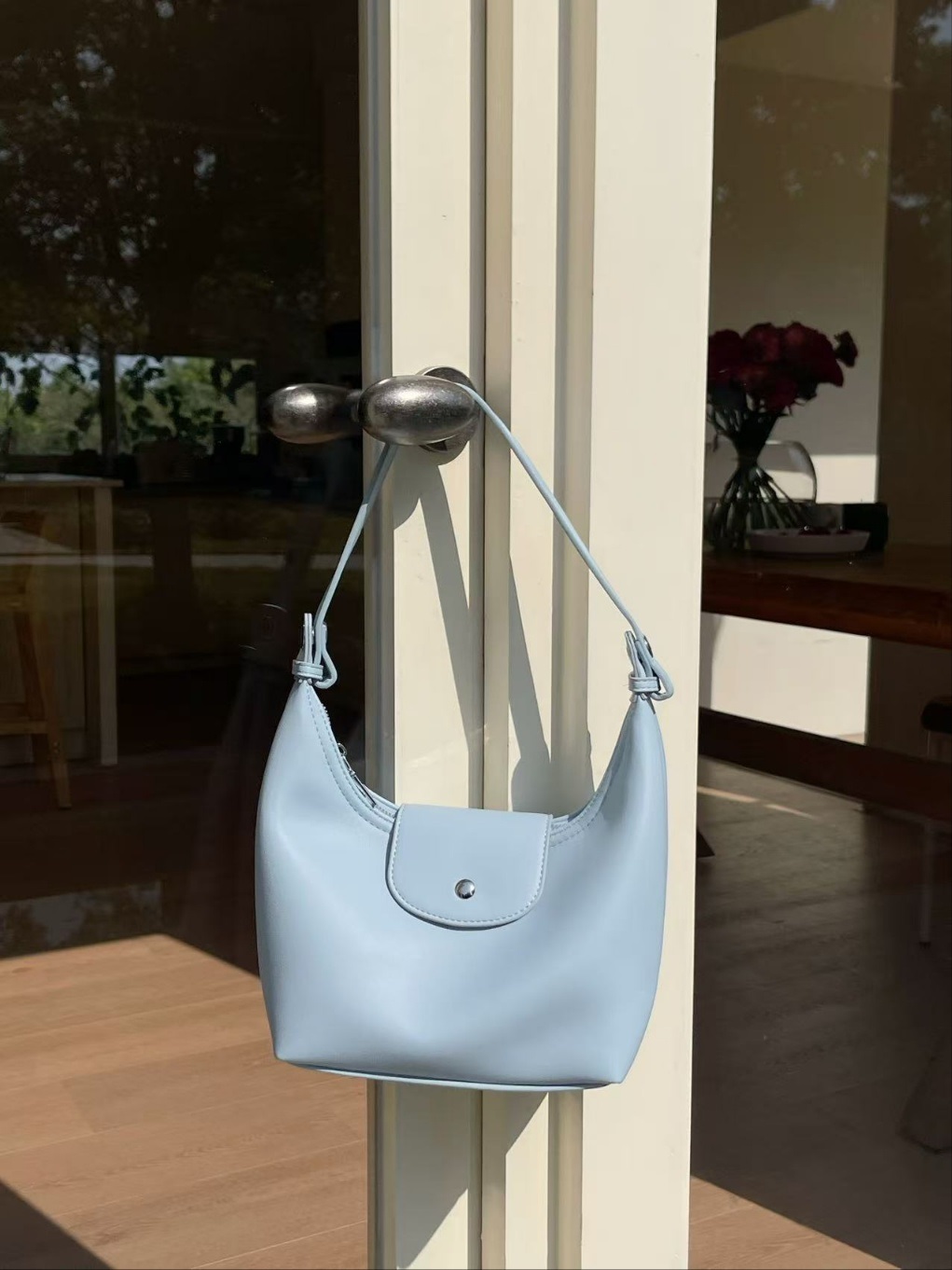 レザー調ジップアップスナップボタン無地トートバッグ | 詳細画像16