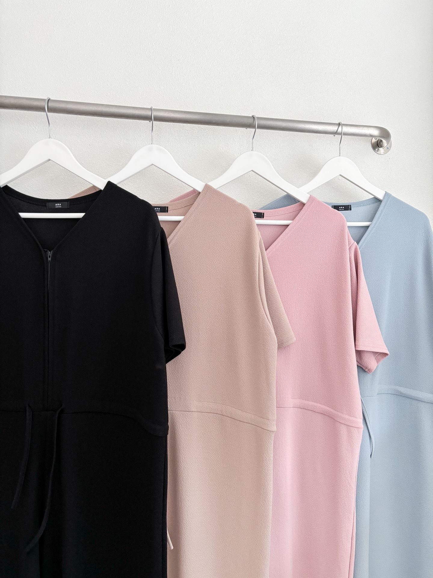 ジップアップVネックドローストリングラインロングルーズ半袖ワイドドロップショルダー無地オールインワン | 詳細画像44