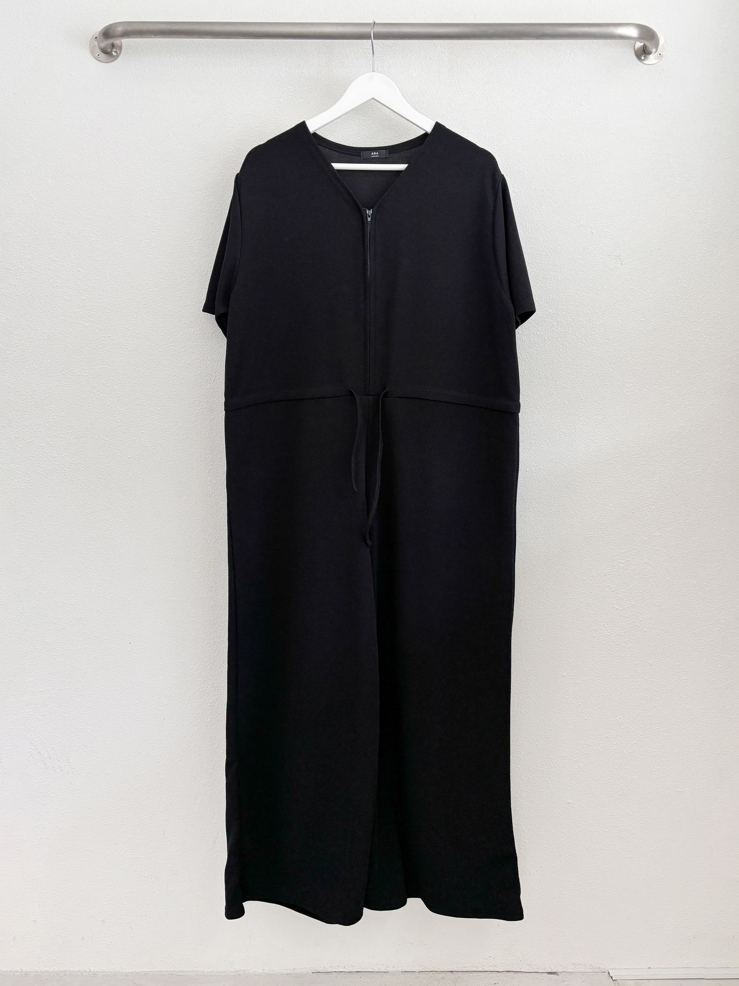 ジップアップVネックドローストリングラインロングルーズ半袖ワイドドロップショルダー無地オールインワン | 詳細画像48