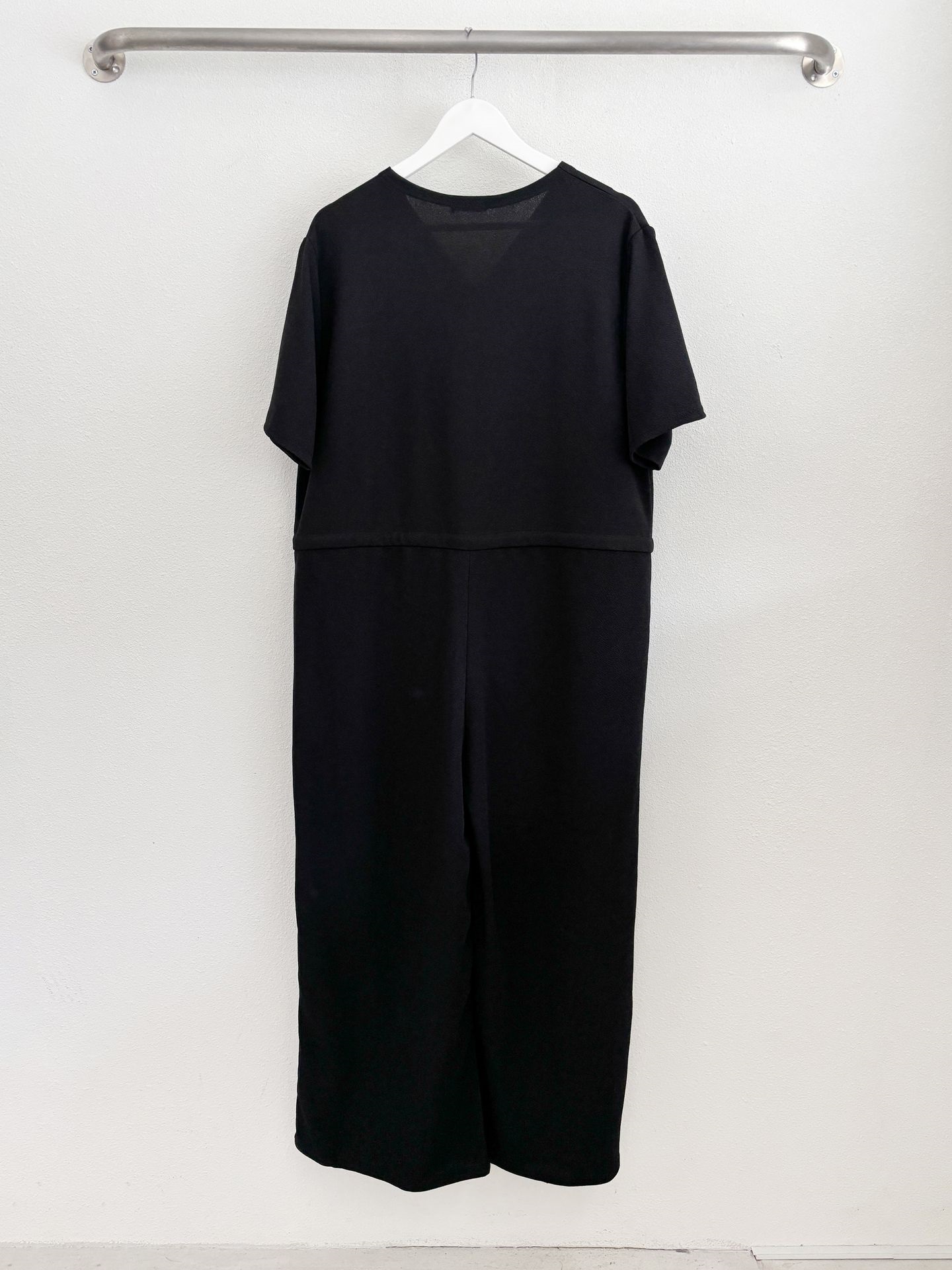 ジップアップVネックドローストリングラインロングルーズ半袖ワイドドロップショルダー無地オールインワン | 詳細画像49