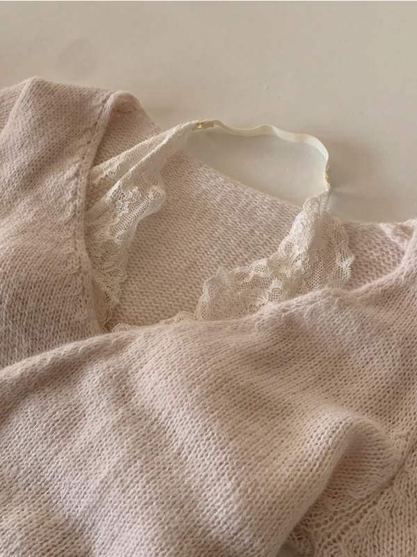 花柄レースVネックホルターネッククロップドスリムカシュクールアンバランス長袖ワイドネックレース無地ニットノースリーブアンサンブルカップ付 | 詳細画像9