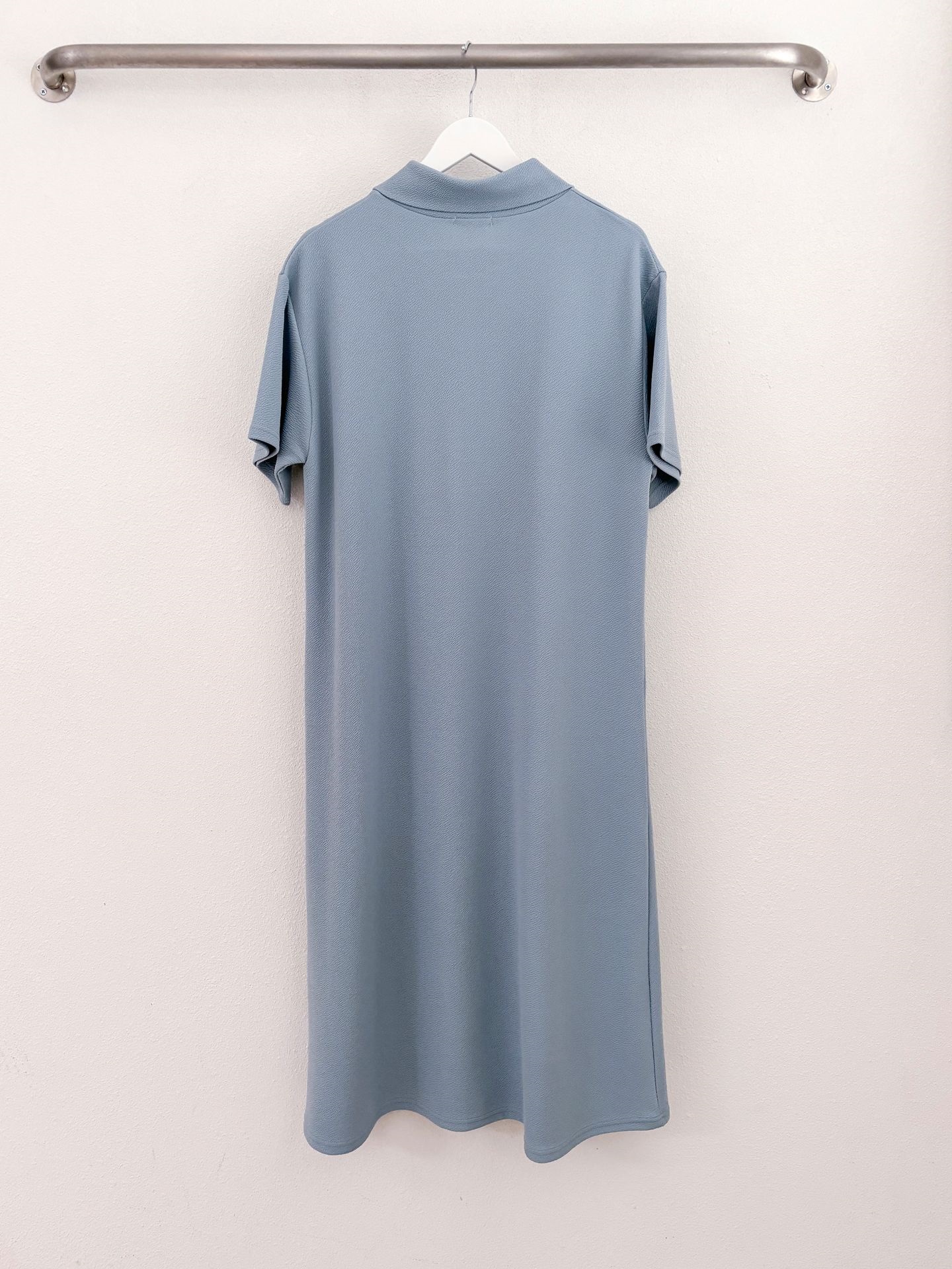 カラーオーバーサイズマキシハーフボタンルーズ半袖Hライン(ロング丈)ドロップショルダー無地ワンピース | 詳細画像37