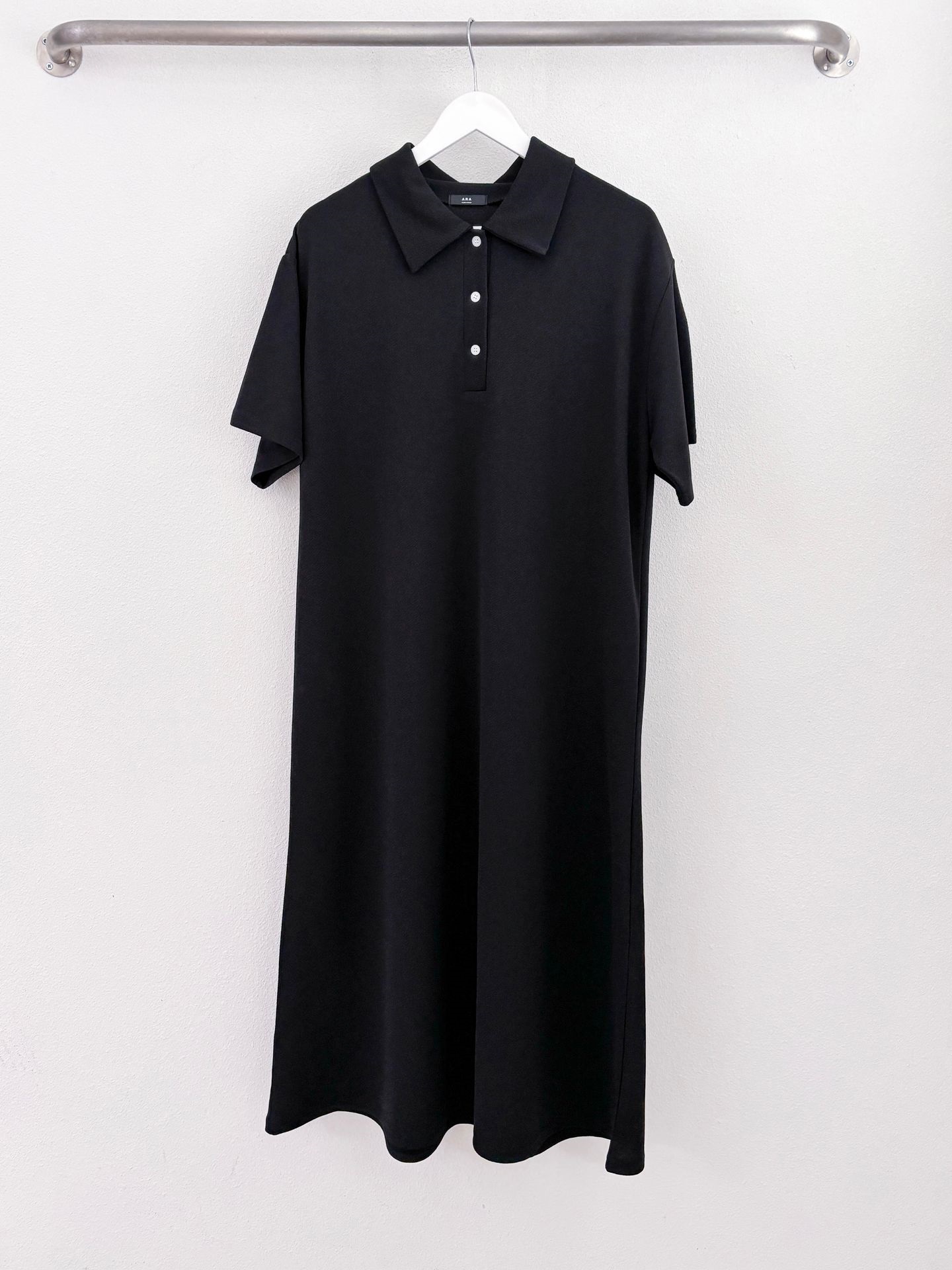 カラーオーバーサイズマキシハーフボタンルーズ半袖Hライン(ロング丈)ドロップショルダー無地ワンピース | 詳細画像40