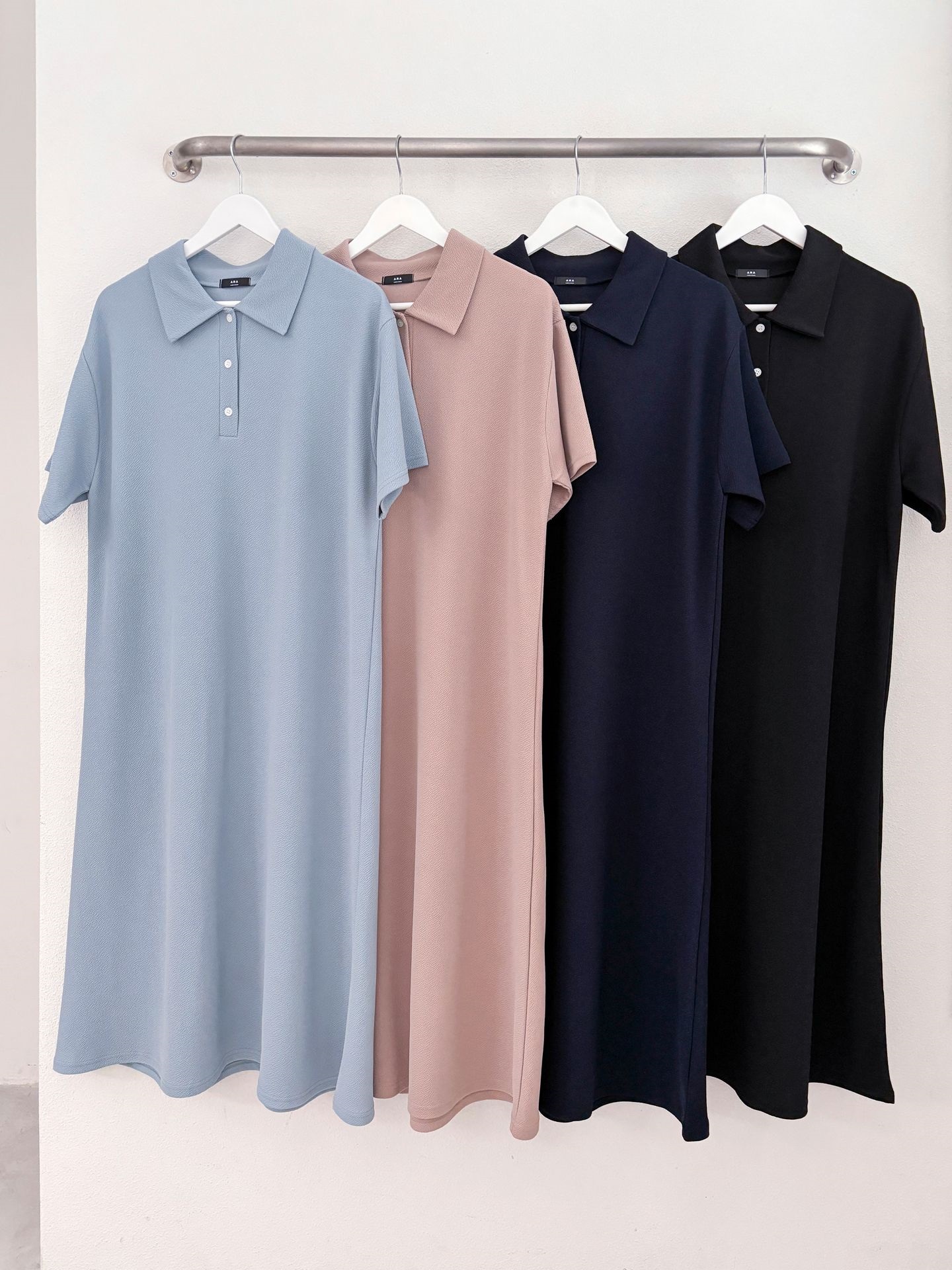 カラーオーバーサイズマキシハーフボタンルーズ半袖Hライン(ロング丈)ドロップショルダー無地ワンピース | 詳細画像2