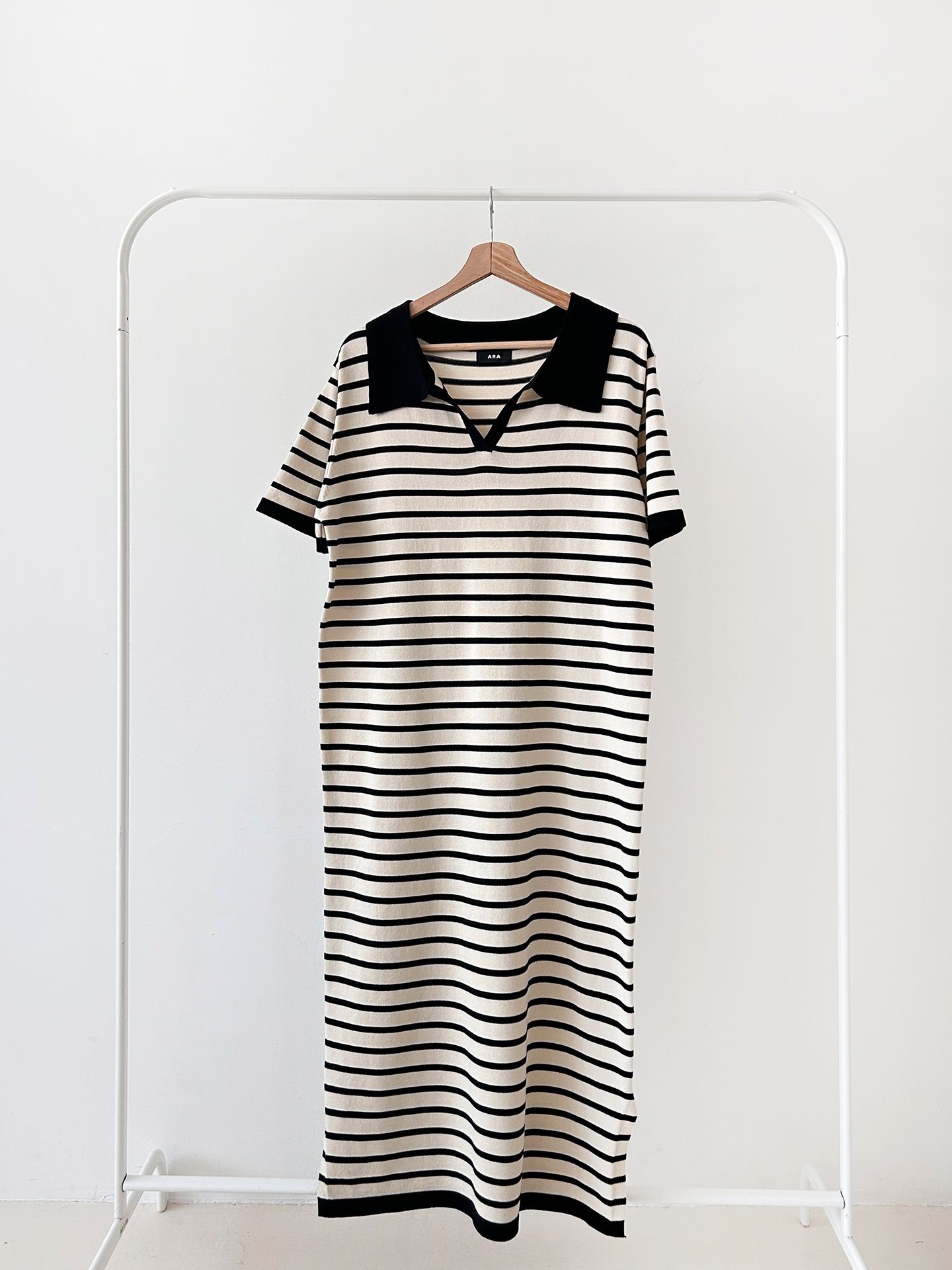 スリットオープンカラーオーバーサイズマキシルーズ半袖Hライン(ロング丈)ボーダー配色ワンピース | 詳細画像28