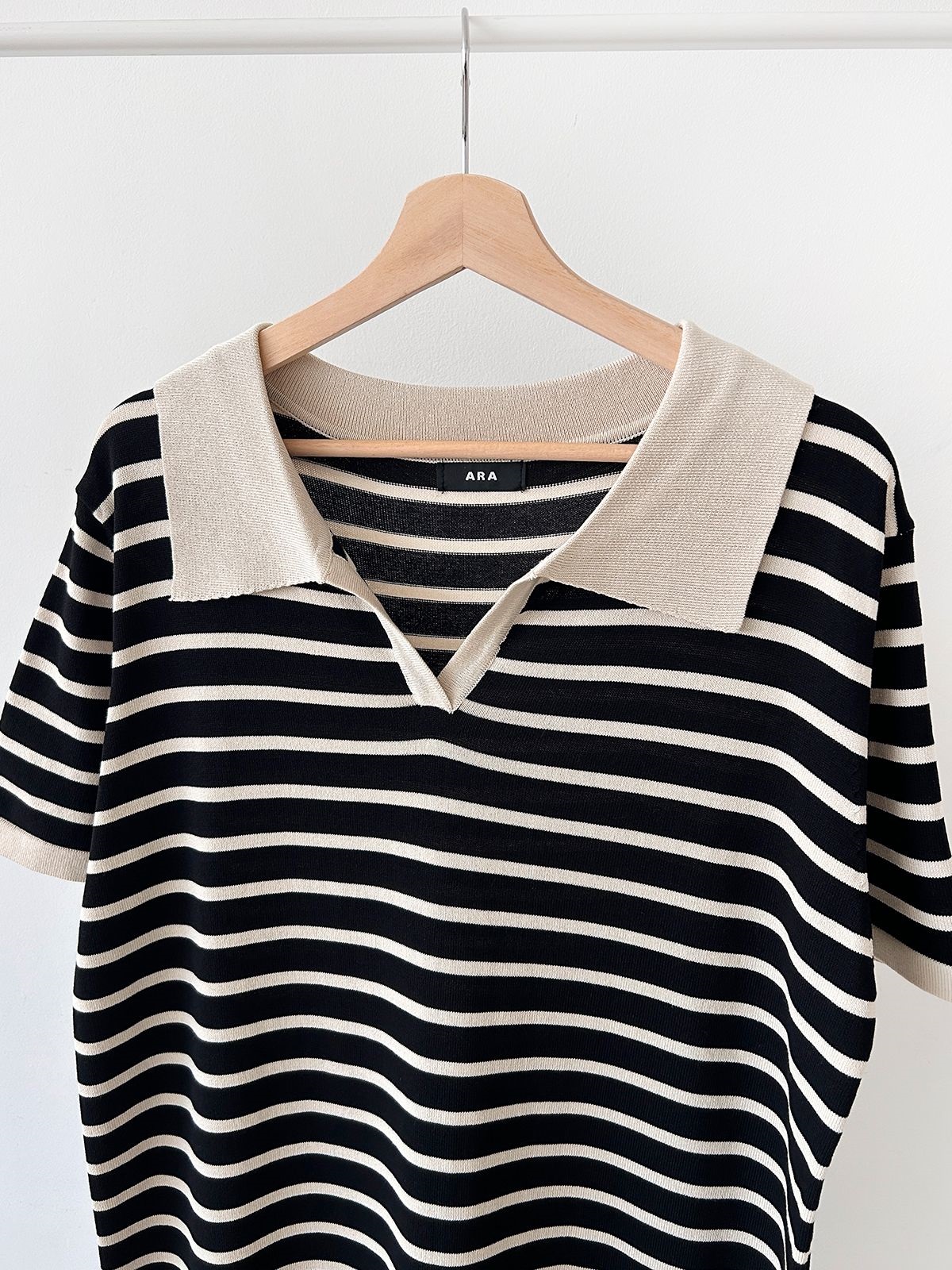 スリットオープンカラーオーバーサイズマキシルーズ半袖Hライン(ロング丈)ボーダー配色ワンピース | 詳細画像29