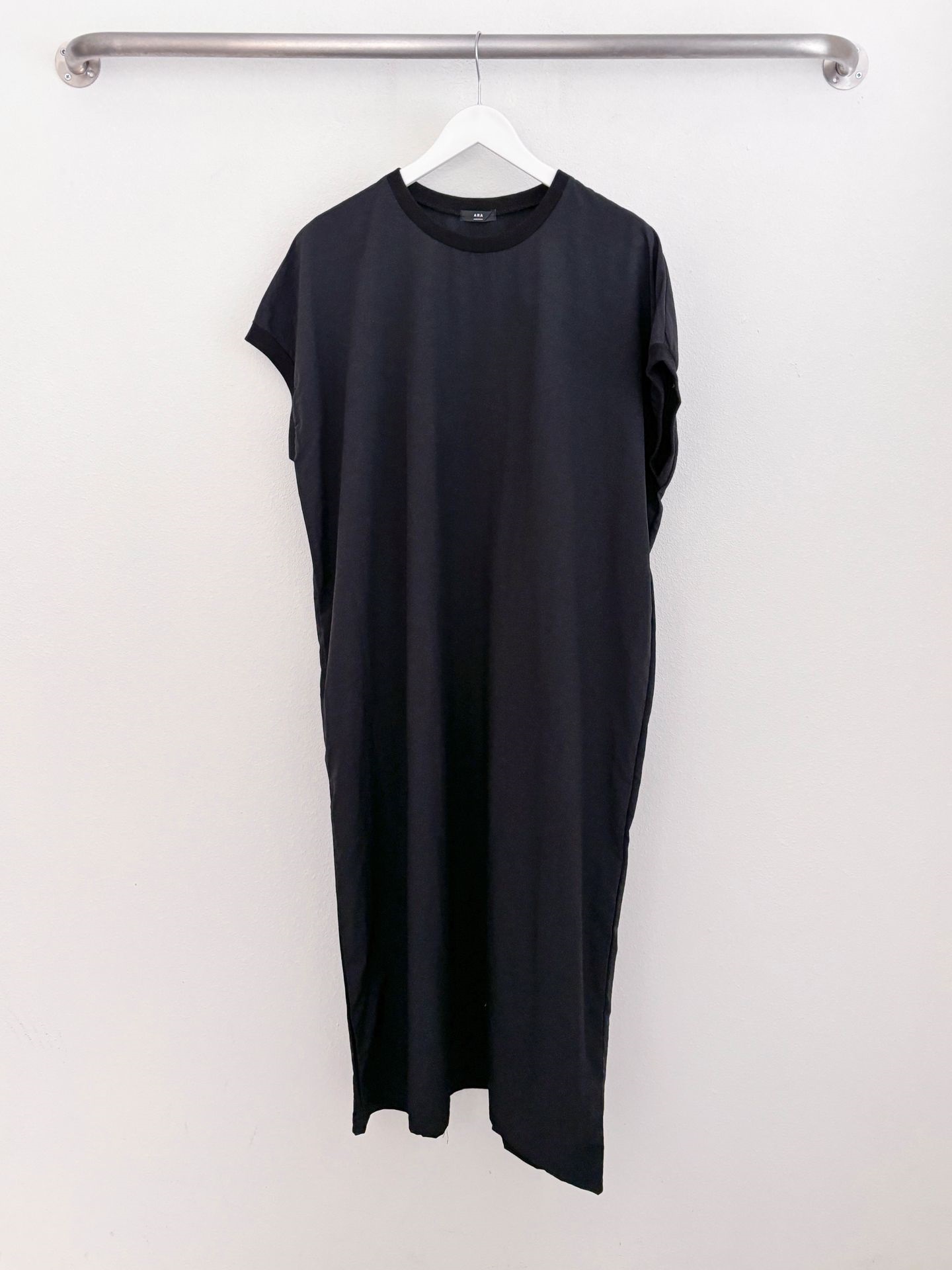 ナイロンラウンドネックフレンチスリーブラグランオーバーサイズマキシルーズ半袖Hライン(ロング丈)無地ワンピース | 詳細画像40