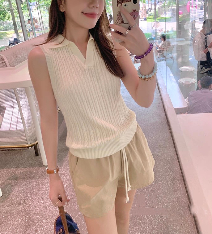 ウール混Vネックオープンカラーベーシックケーブルニットベスト | 詳細画像6