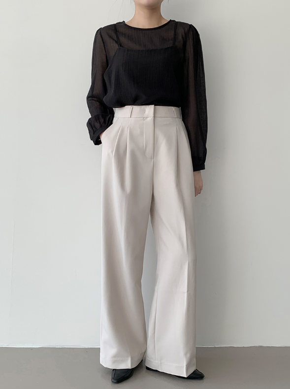 ラウンドネックパフスリーブルーズ長袖無地ブラウスビスチェアンサンブル | 詳細画像9