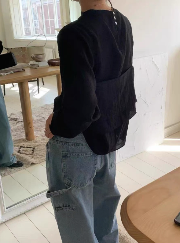 ボタンスクエアネックスリットルーズ長袖ボタンスリーブレイヤード無地ツーピース(トップス、ボトムス)ブラウスアンサンブル | 詳細画像9