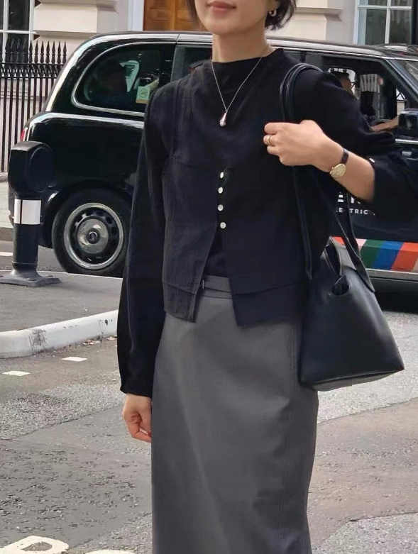 ボタンスクエアネックスリットルーズ長袖ボタンスリーブレイヤード無地ツーピース(トップス、ボトムス)ブラウスアンサンブル | 詳細画像11