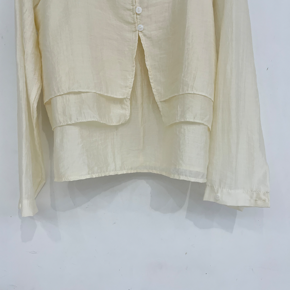 ボタンスクエアネックスリットルーズ長袖ボタンスリーブレイヤード無地ツーピース(トップス、ボトムス)ブラウスアンサンブル | 詳細画像13