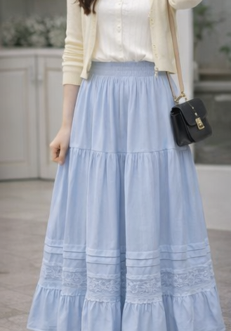 フリルティアードウエストゴムギャザーフレアAラインスカート | 詳細画像11