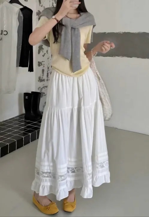 フリルティアードウエストゴムギャザーフレアAラインスカート | 詳細画像9