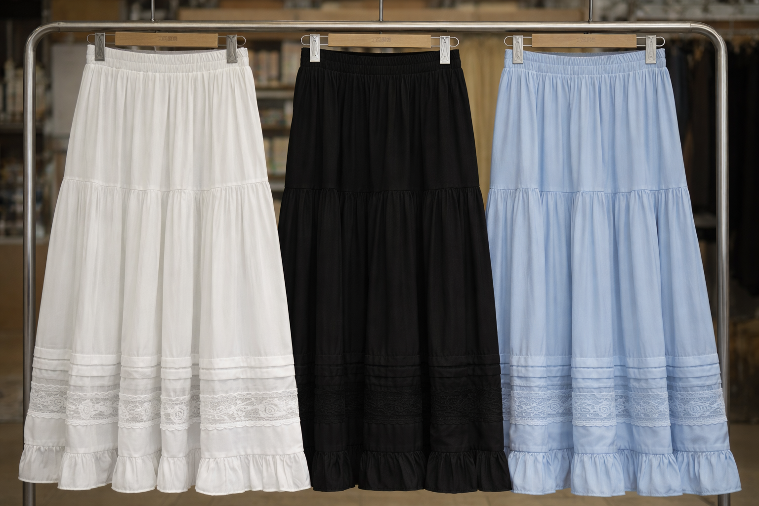 フリルティアードウエストゴムギャザーフレアAラインスカート | 詳細画像12