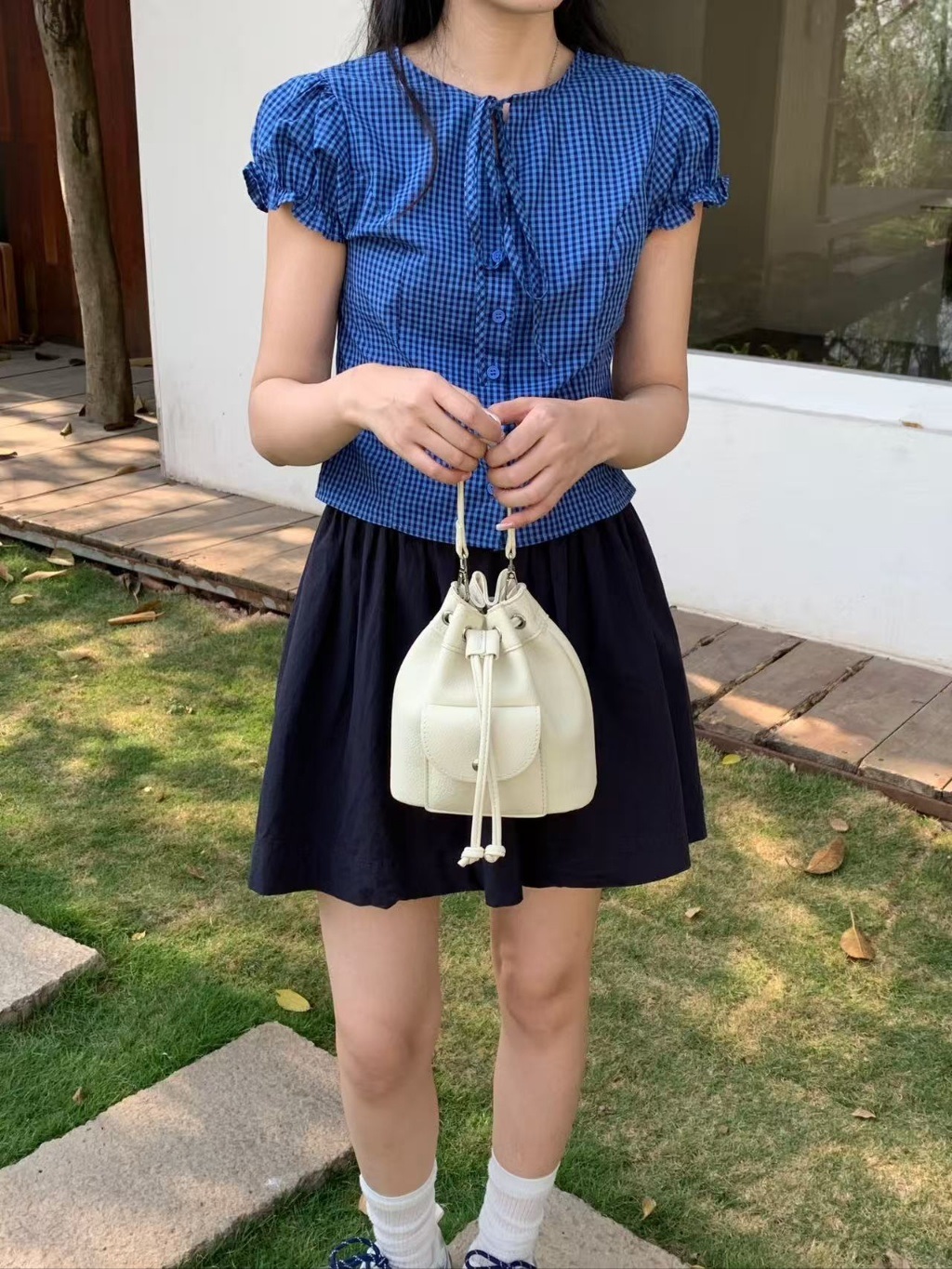 レザー調ボタンポケットドローコードノット無地ショルダーバッグストラップ付 | 詳細画像13