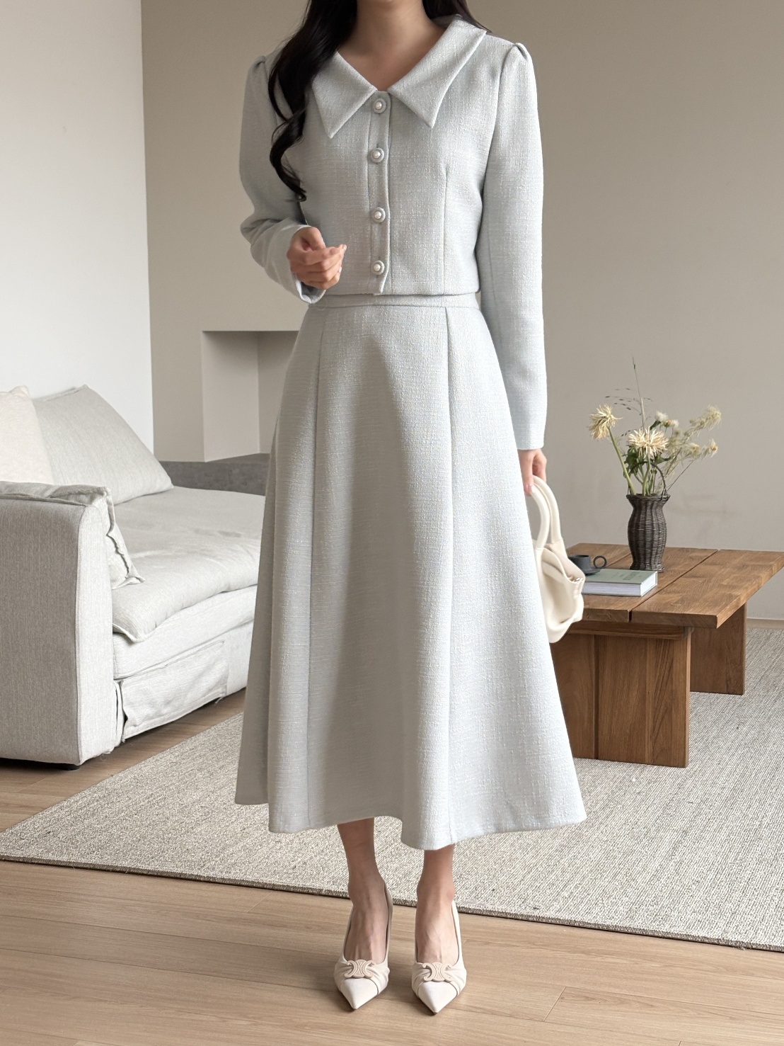 ツイードラインロングフレアAライン無地スカート | 詳細画像12