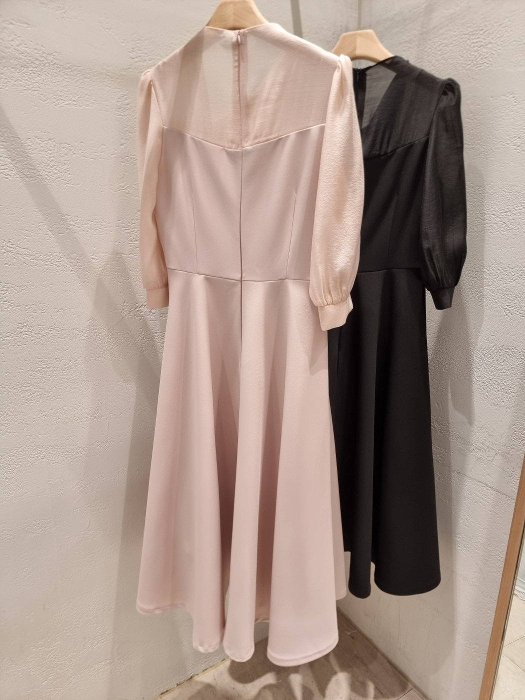 コンビボウタイパフスリーブロング7分袖フレアAライン無地ワンピース | 詳細画像21