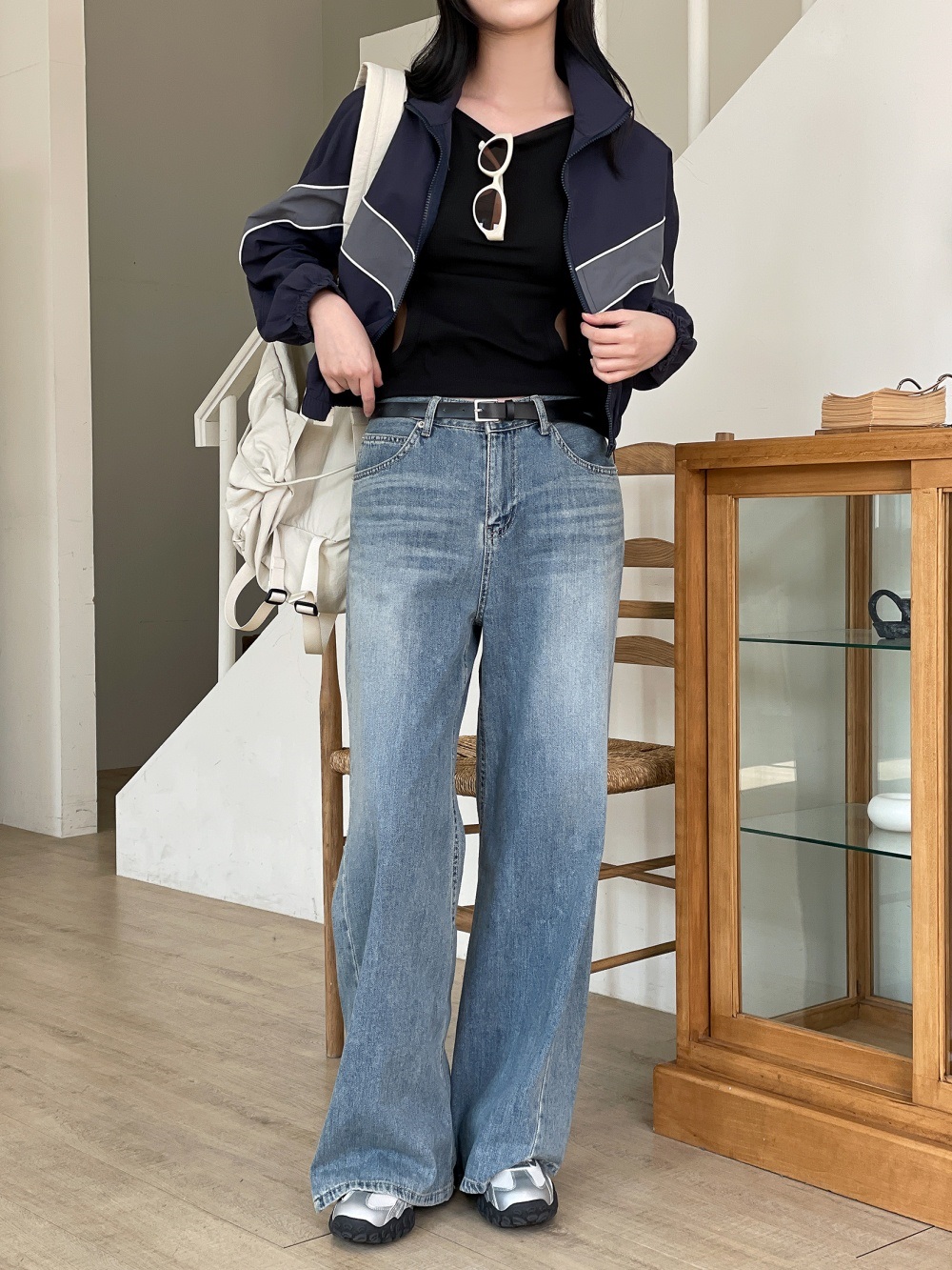 ジップアップハイネックゴムポケットクロップド長袖配色ラインジャンパー | 詳細画像5