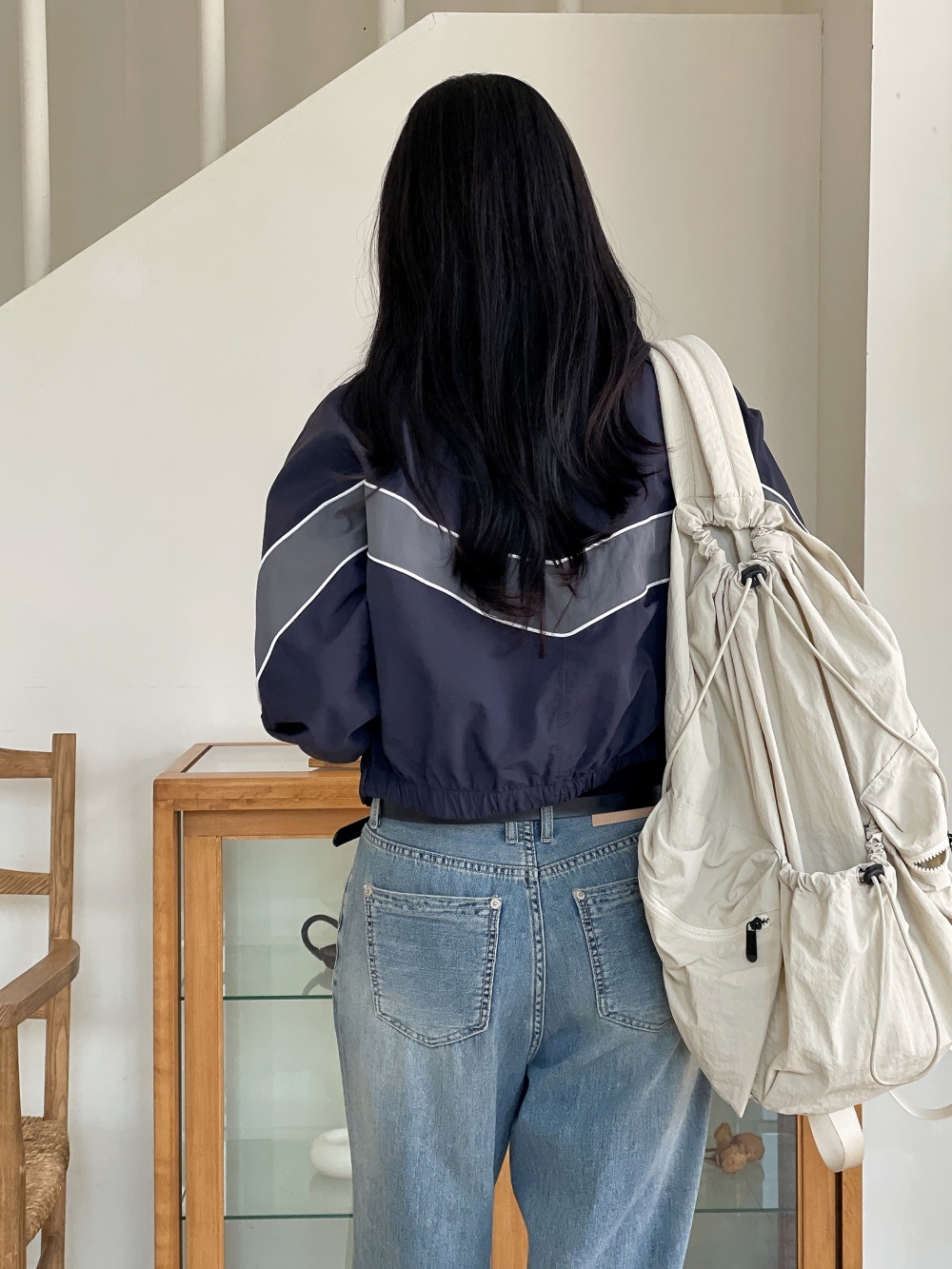 ジップアップハイネックゴムポケットクロップド長袖配色ラインジャンパー | 詳細画像10