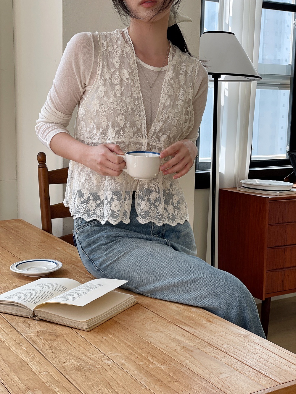 シースルーボタンVネックベスト | 詳細画像5