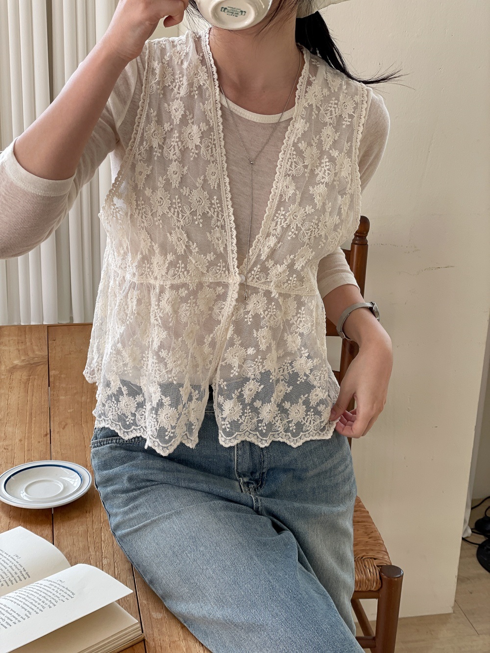 シースルーボタンVネックベスト | 詳細画像6