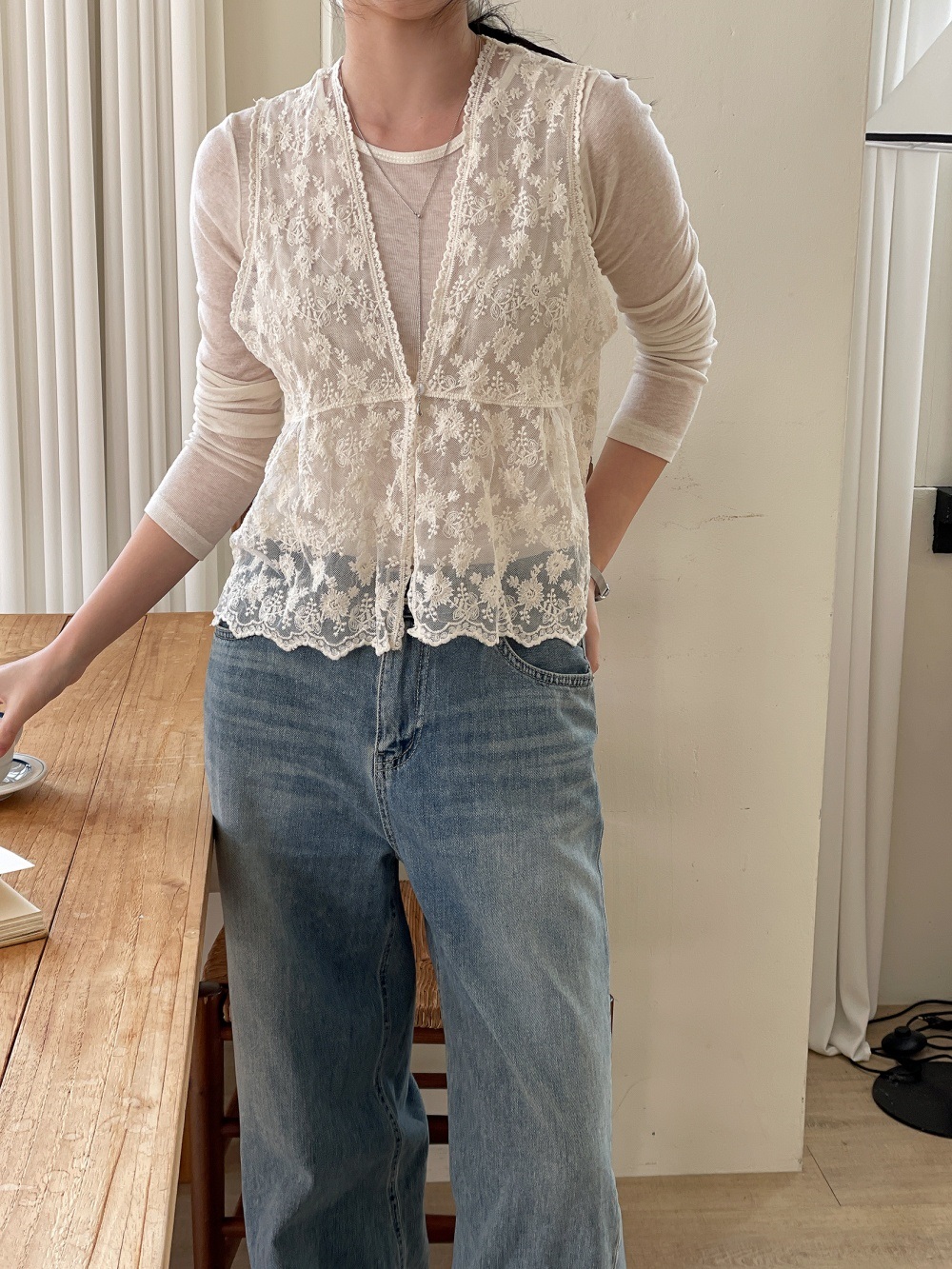 シースルーボタンVネックベスト | 詳細画像7