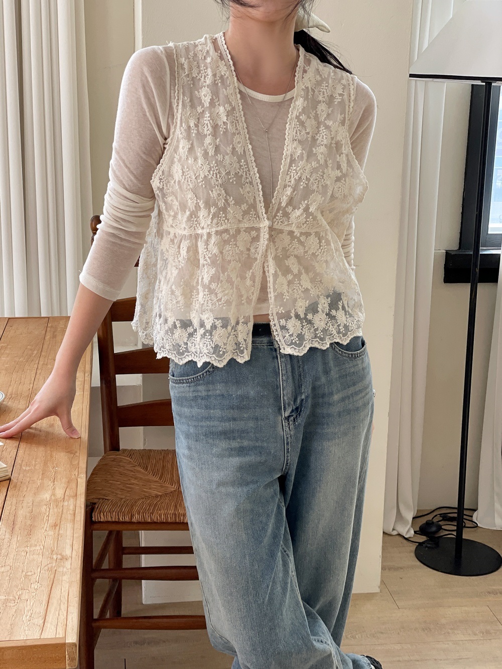 シースルーボタンVネックベスト | 詳細画像8