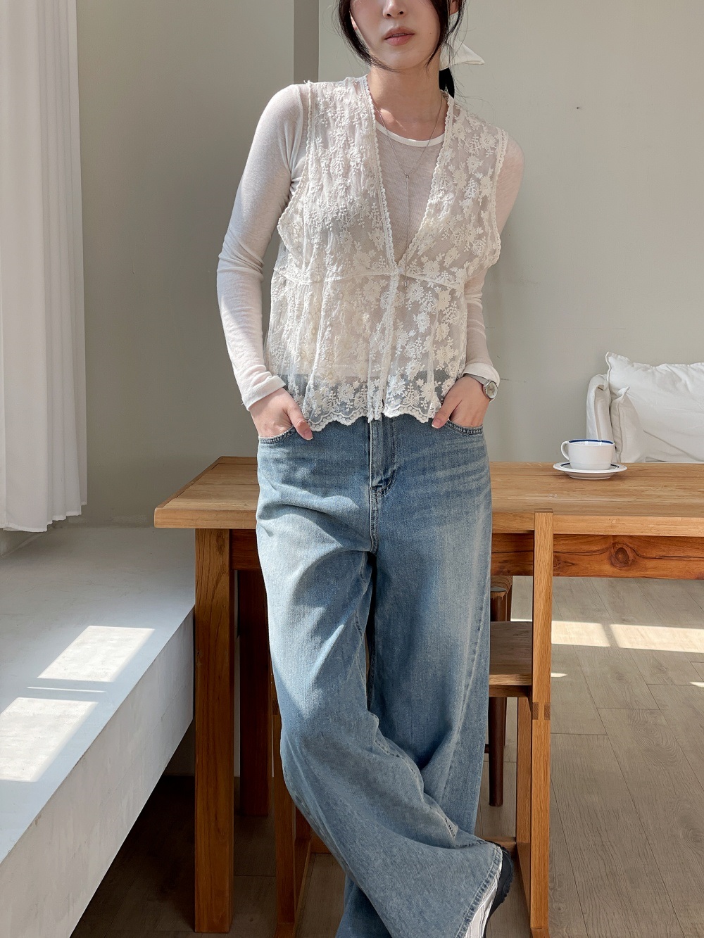 シースルーボタンVネックベスト | 詳細画像10