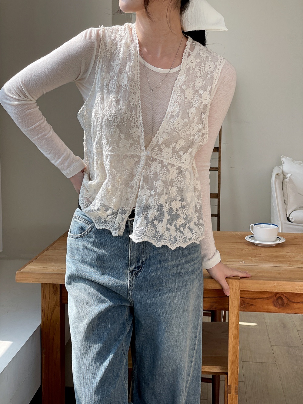 シースルーボタンVネックベスト | 詳細画像11