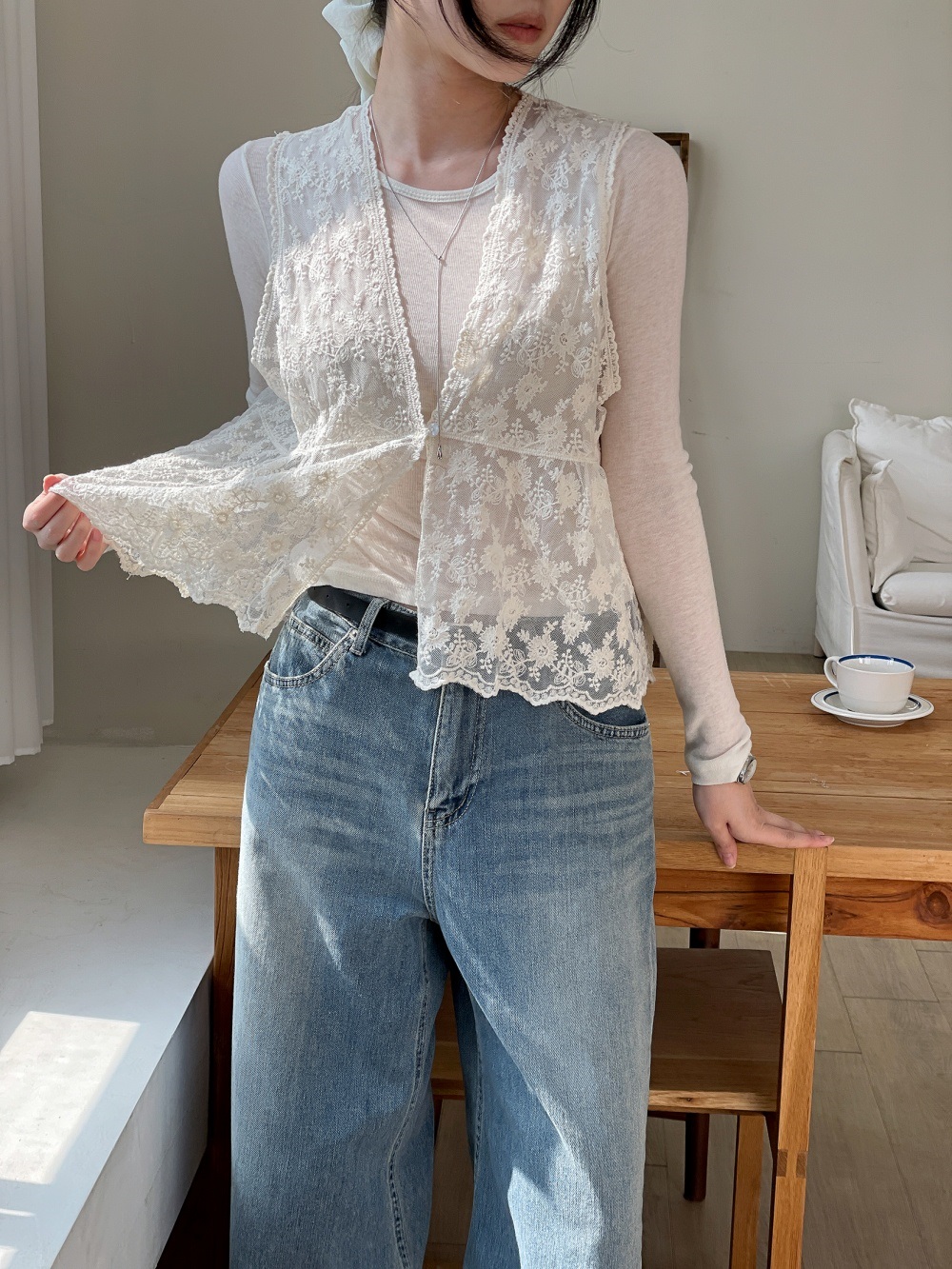 シースルーボタンVネックベスト | 詳細画像12