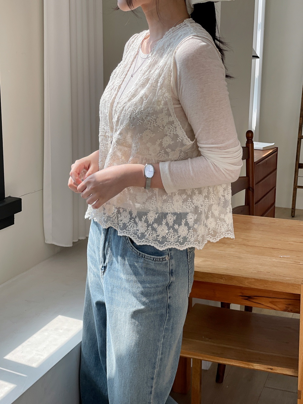 シースルーボタンVネックベスト | 詳細画像15