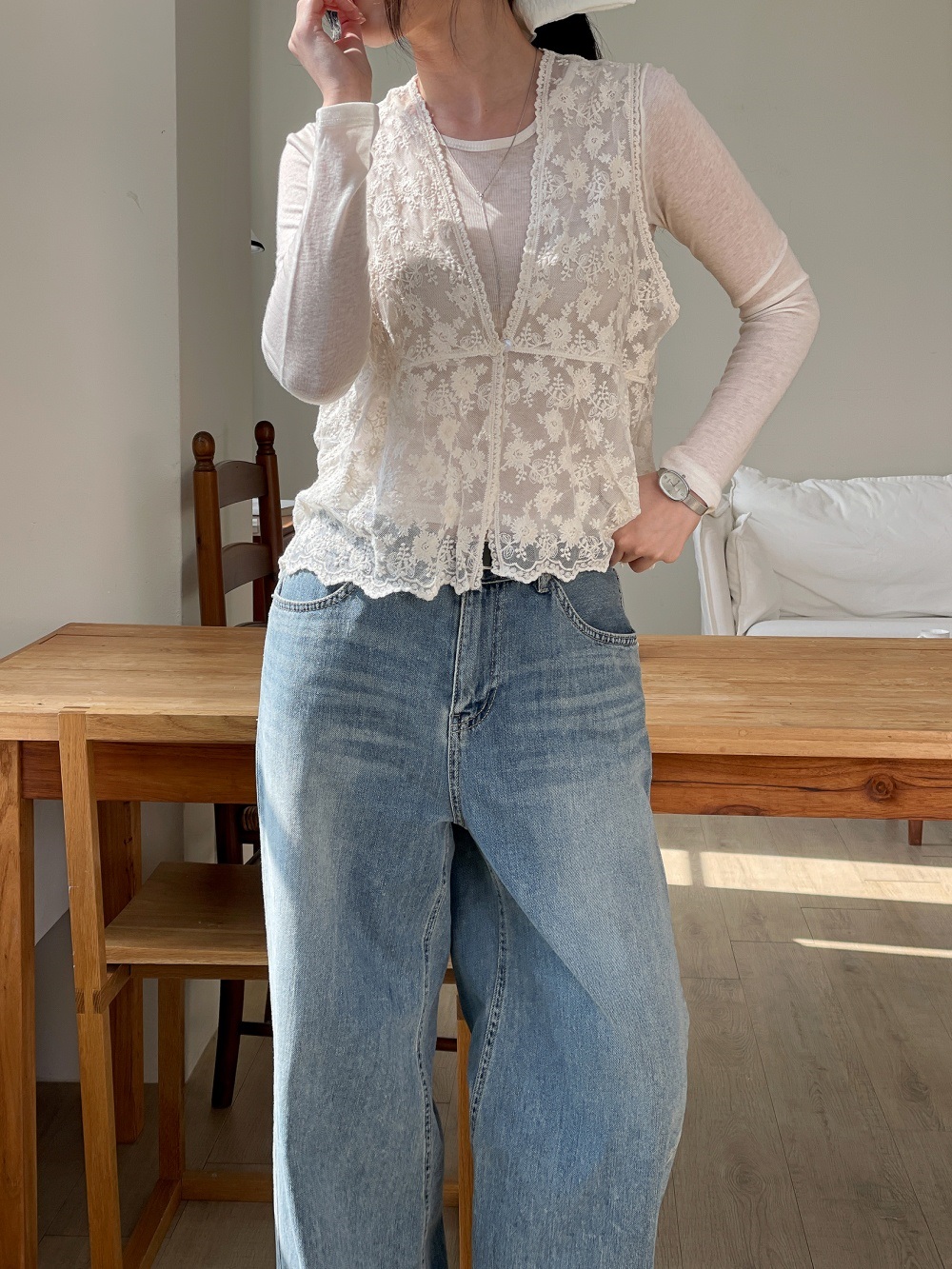 シースルーボタンVネックベスト | 詳細画像18