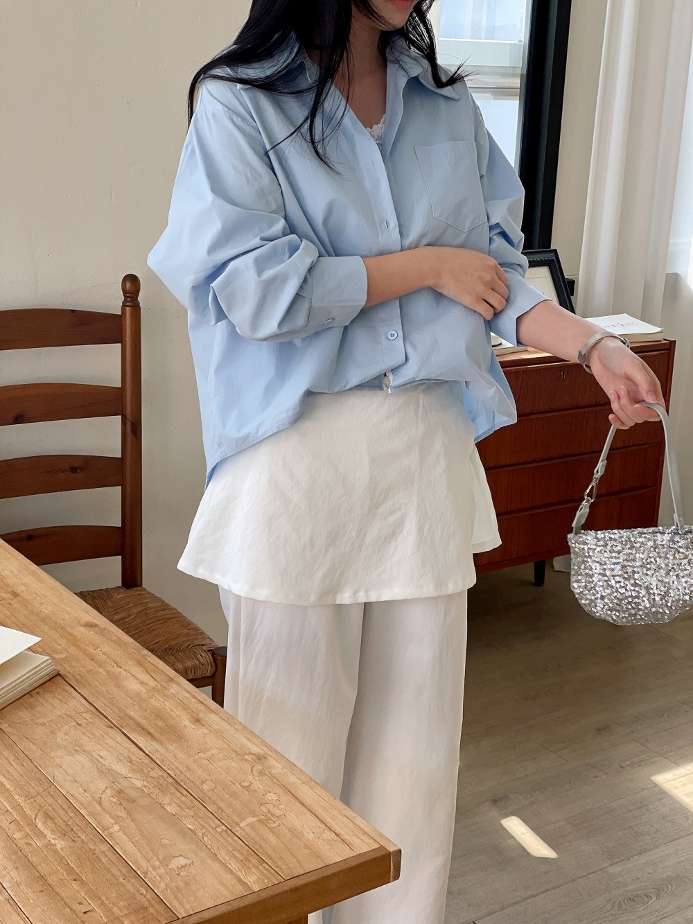 レースボタンベーシック長袖ブラウス | 詳細画像2