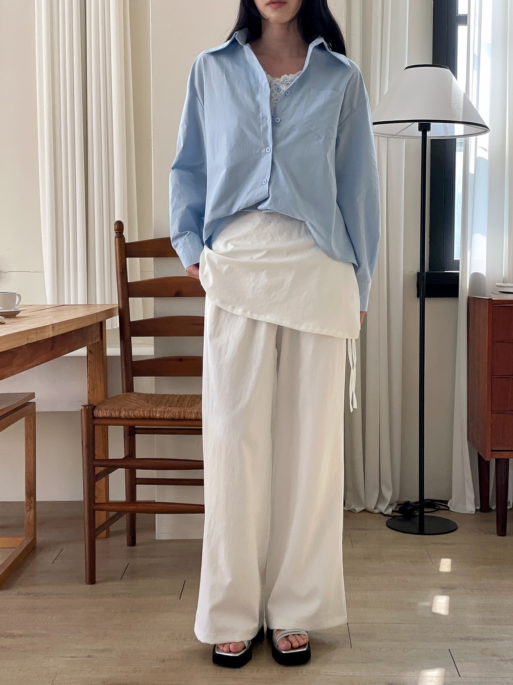 レースボタンベーシック長袖ブラウス | 詳細画像8