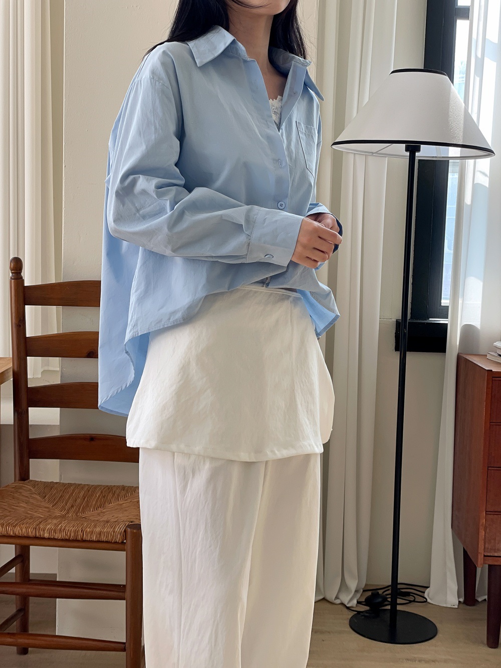 レースボタンベーシック長袖ブラウス | 詳細画像9