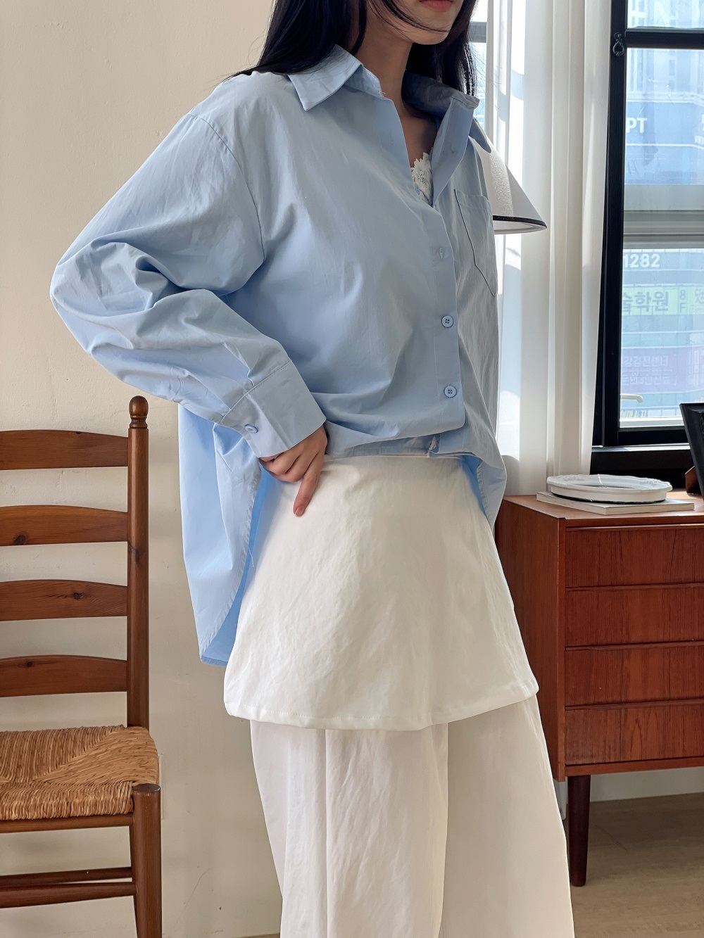 レースボタンベーシック長袖ブラウス | 詳細画像10