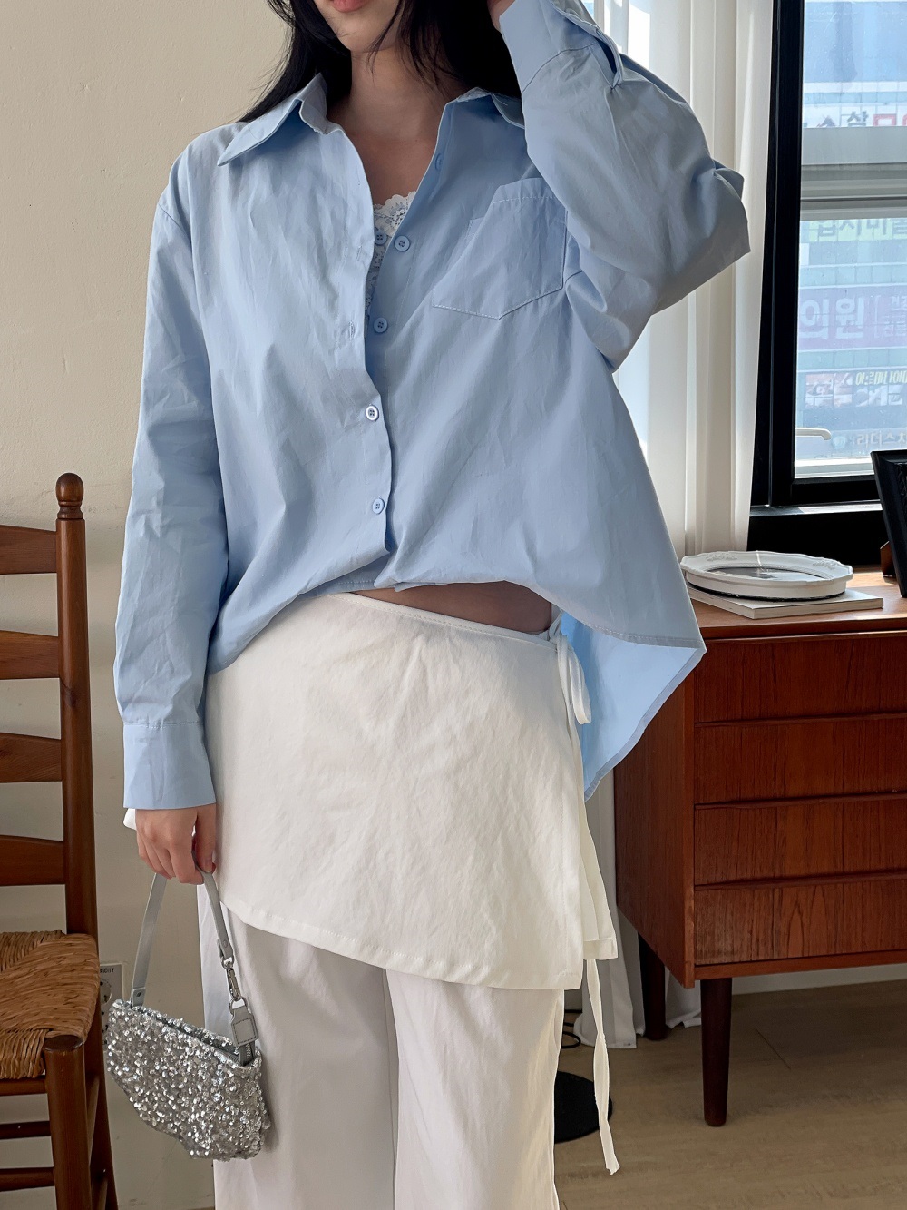 レースボタンベーシック長袖ブラウス | 詳細画像11