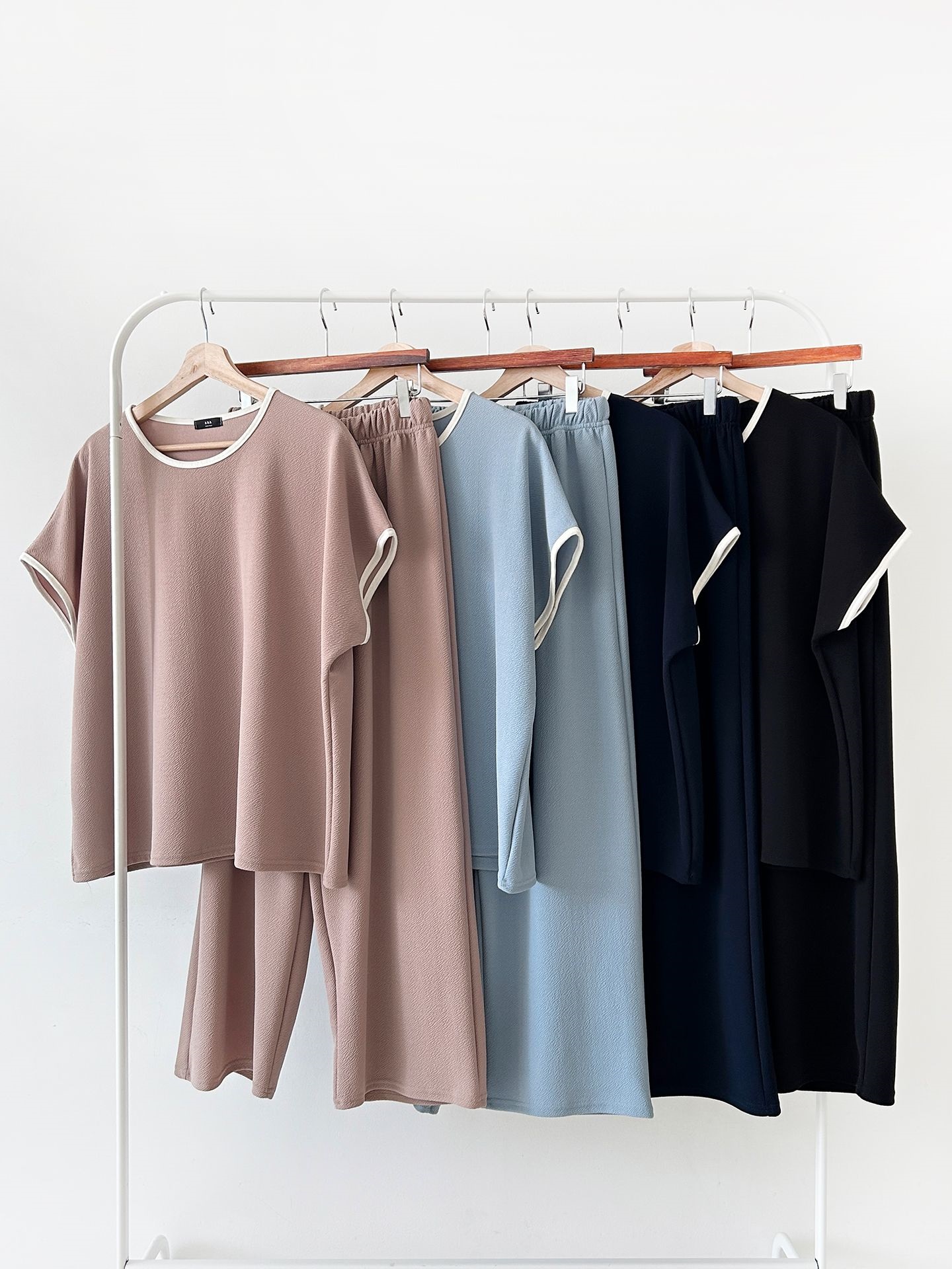 配色ラウンドネックベーシックウエストゴム半袖ワイドセットアップTシャツトレーニング | 詳細画像2