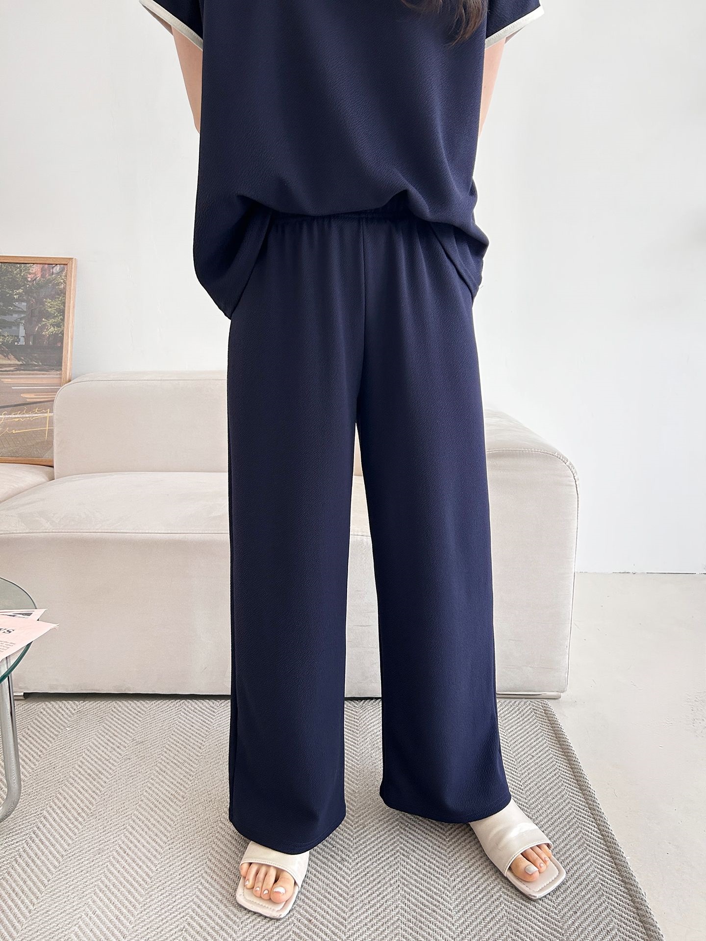 配色ラウンドネックベーシックウエストゴム半袖ワイドセットアップTシャツトレーニング | 詳細画像30