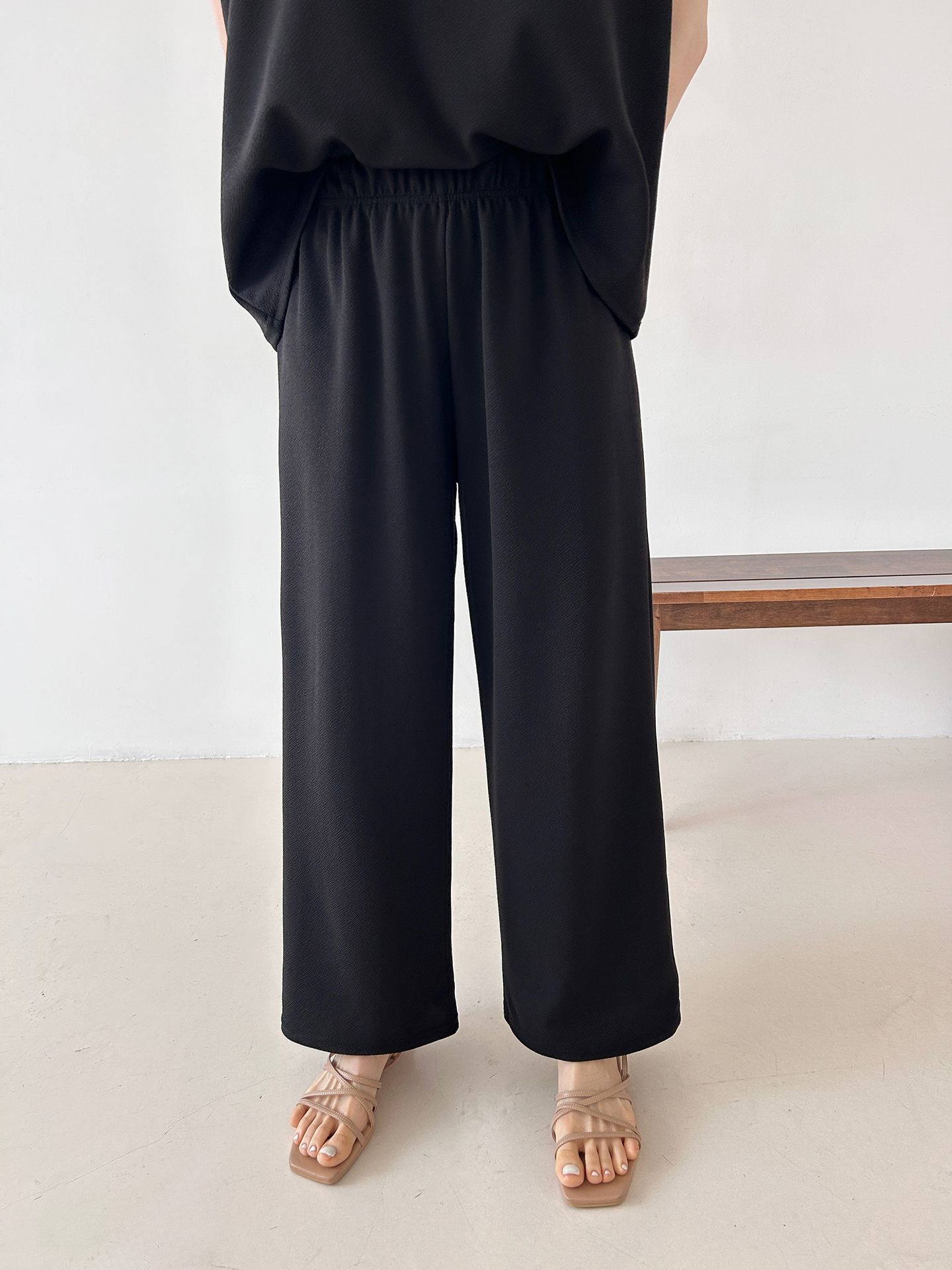 配色ラウンドネックベーシックウエストゴム半袖ワイドセットアップTシャツトレーニング | 詳細画像49