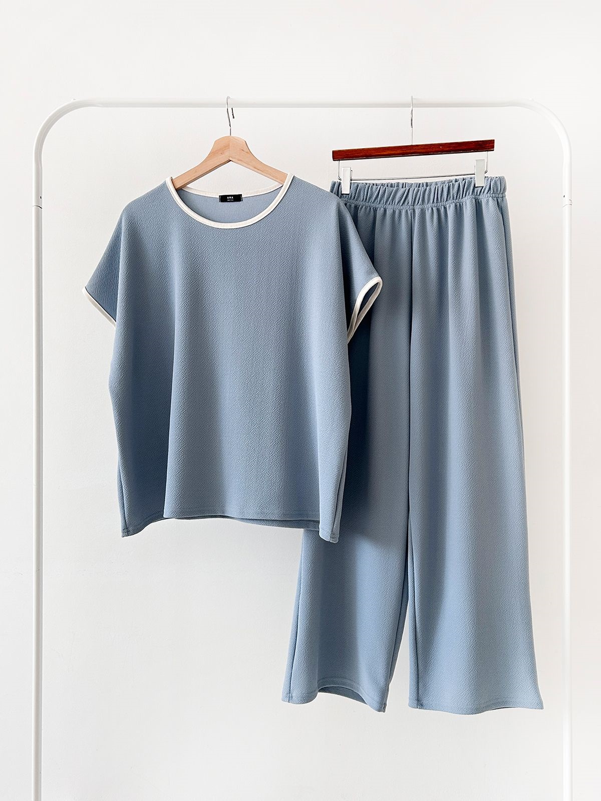 配色ラウンドネックベーシックウエストゴム半袖ワイドセットアップTシャツトレーニング | 詳細画像15