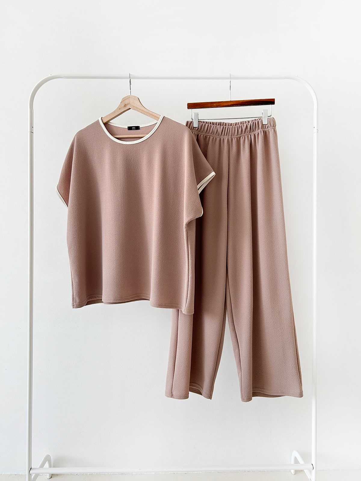 配色ラウンドネックベーシックウエストゴム半袖ワイドセットアップTシャツトレーニング | 詳細画像18