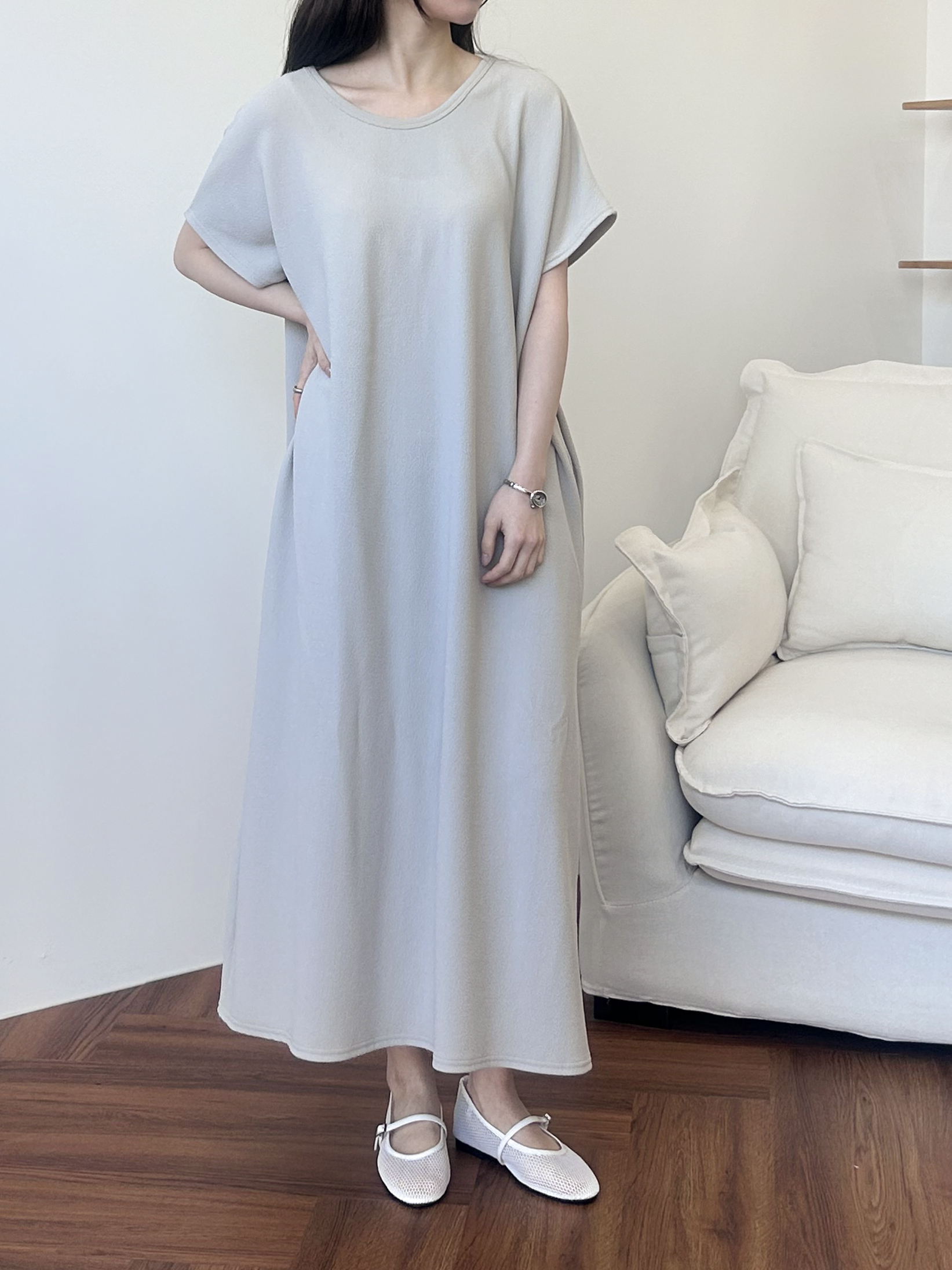 ラウンドネックマキシロング半袖ワンピース | 詳細画像5