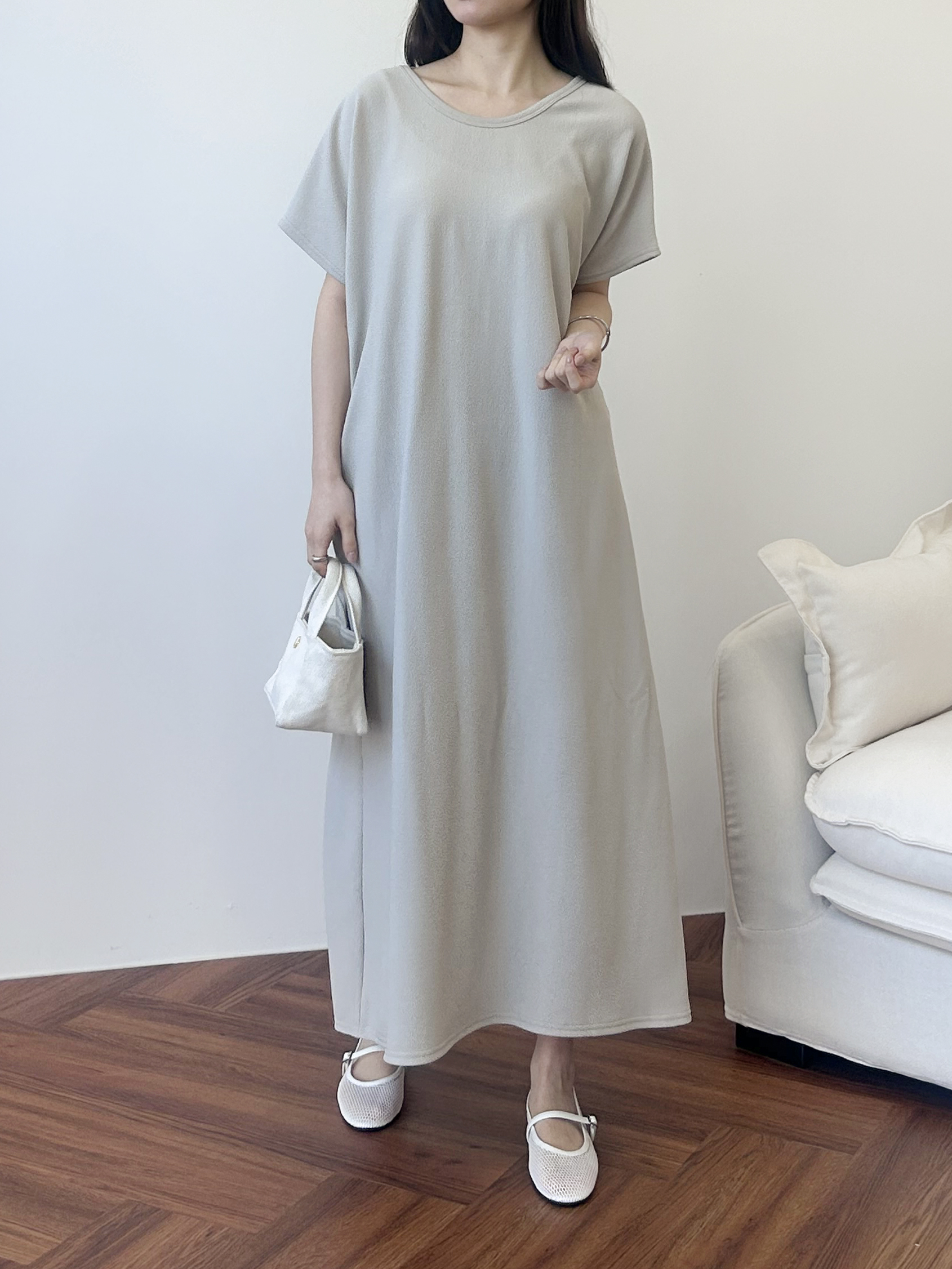 ラウンドネックマキシロング半袖ワンピース | 詳細画像6