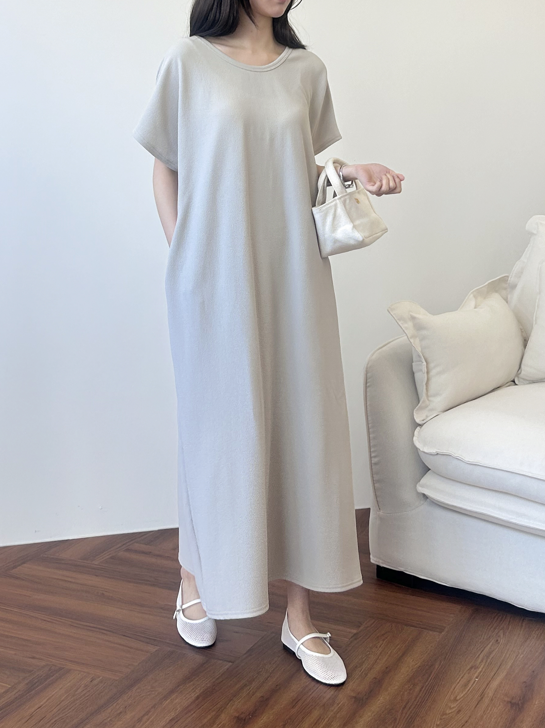 ラウンドネックマキシロング半袖ワンピース | 詳細画像7