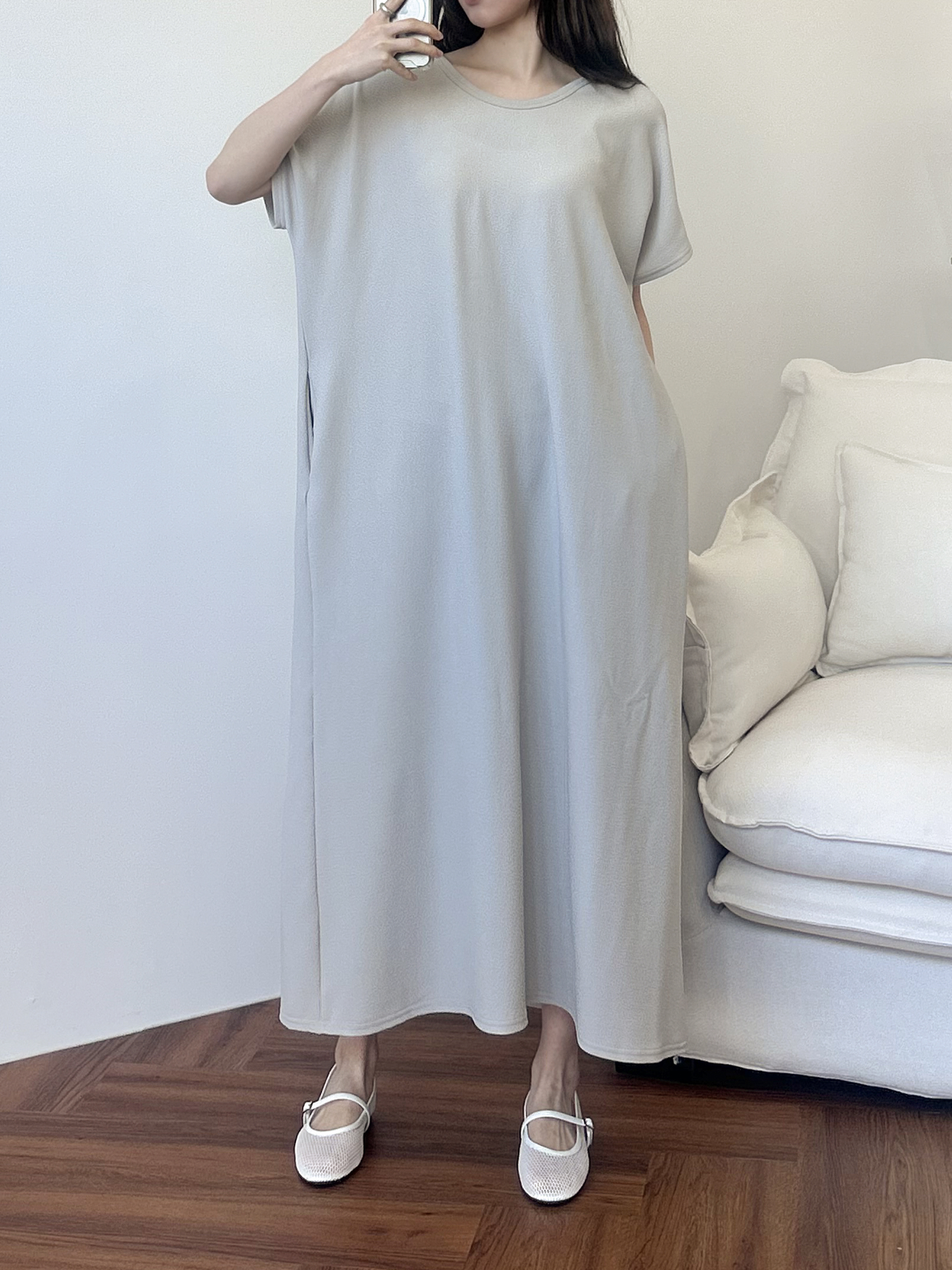 ラウンドネックマキシロング半袖ワンピース | 詳細画像8